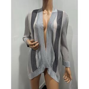 chicos size 2 cardigan silver /grey Striped Medium Long Sleeve